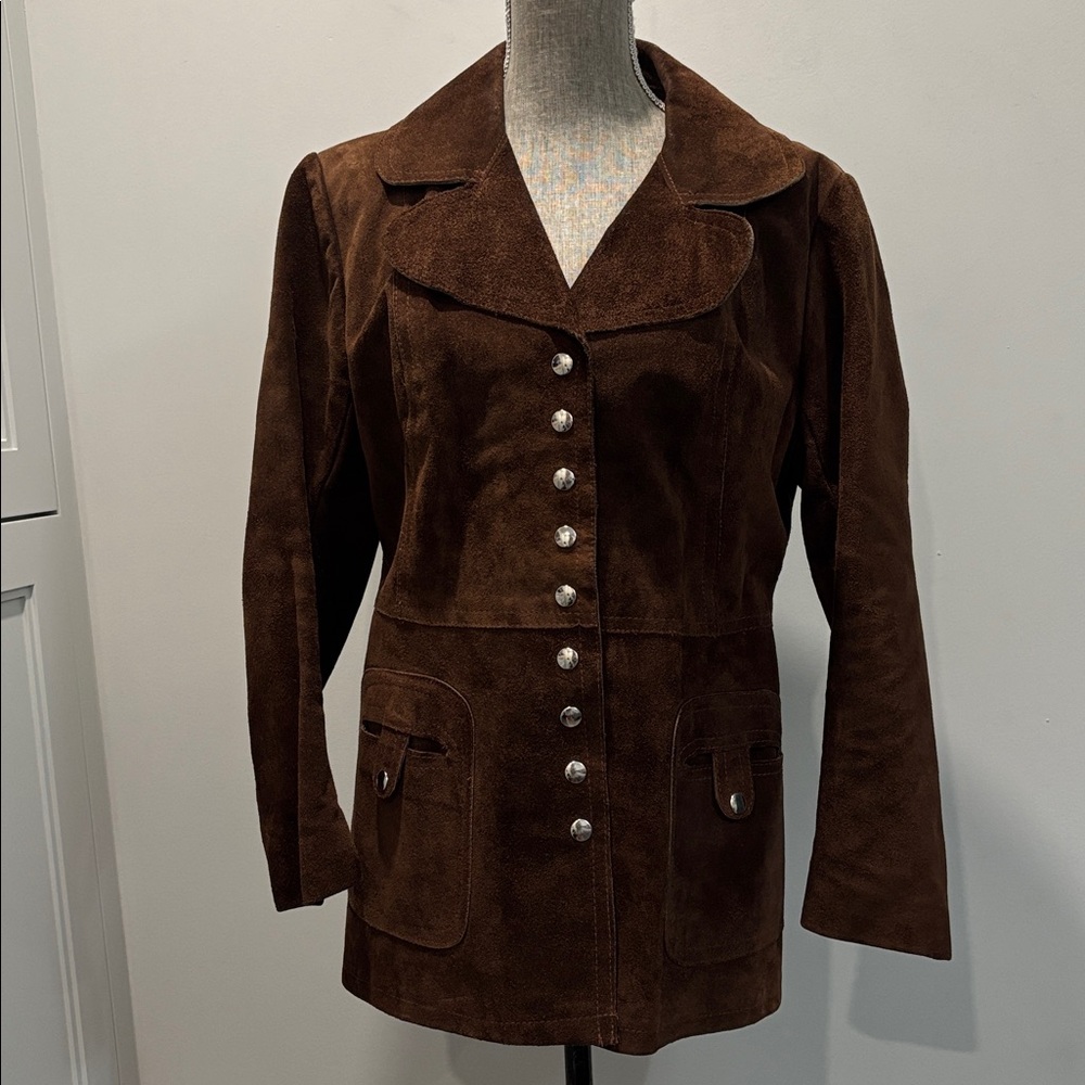 Vintage Brown Suede Jacket Snap Front Retro Western Coat Women’s Medium - Picture 2 of 16